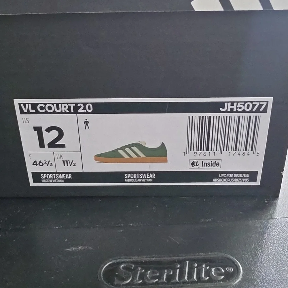 Adidas VL Court 2.0 Green Suede Gum Sole Mens Sneakers JH5077 Size 12 New